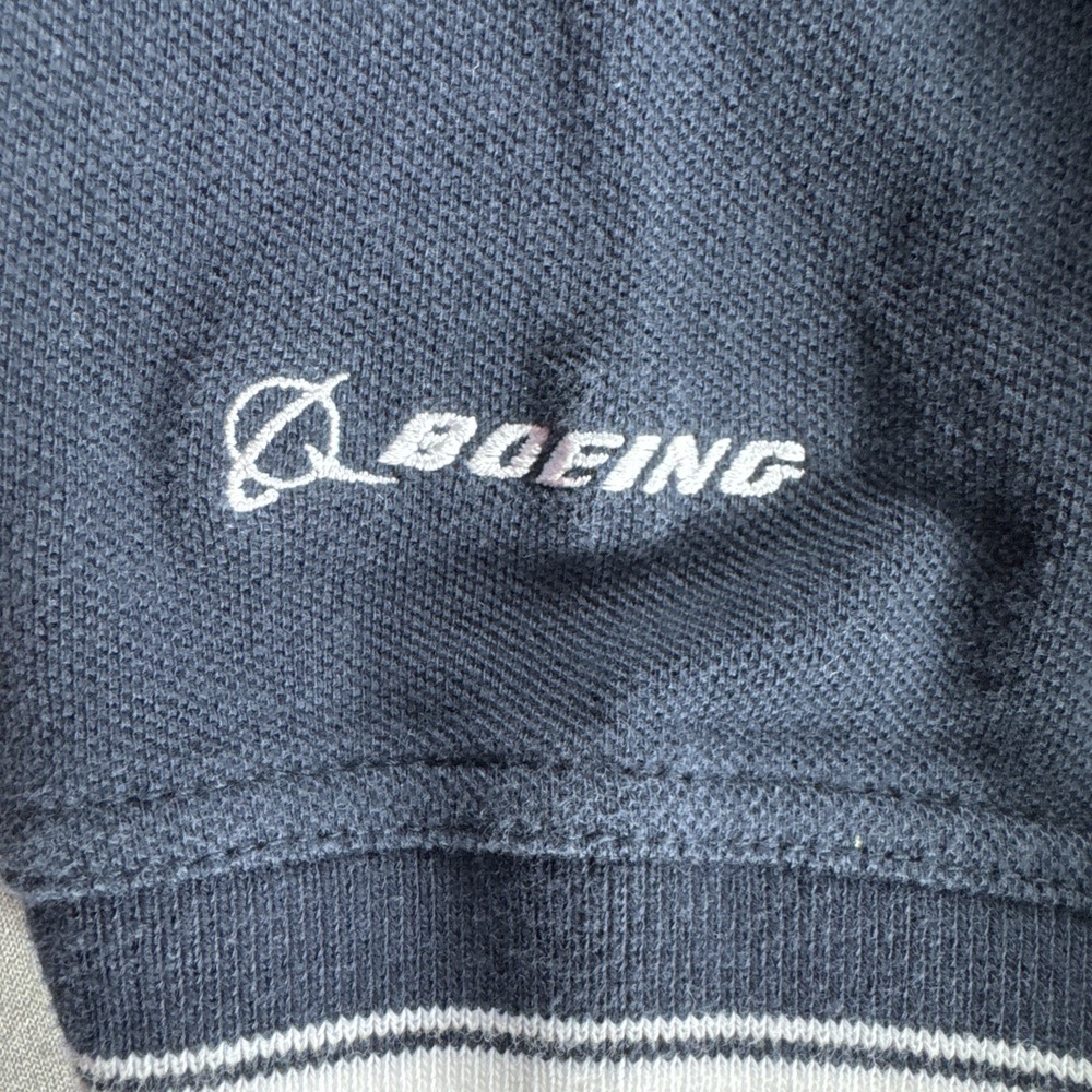 Boeing 777 Polo Mens L Blue Embroidered Airplane Short Sleeve Golf Shirt Preppy - Picture 7 of 8